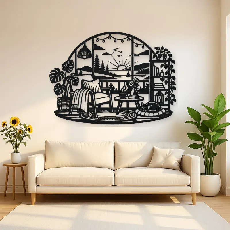 Cozy Home Horizon Metal Wall Art | Nature Silhouette Decor