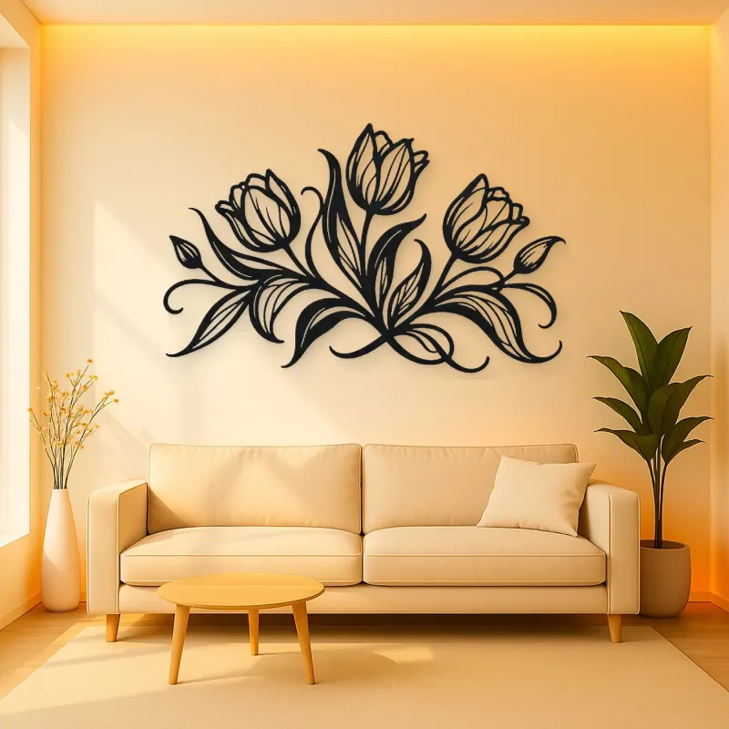 Tulip Trio Flow Metal Wall Art | Botanical Metal Wall Decor