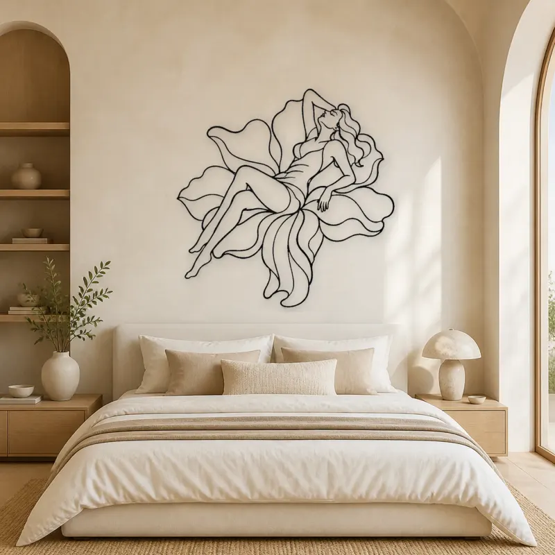 Reclining Flower Pose Metal Wall Art | Botanical Woman Wall Decor - lifestyle view 2