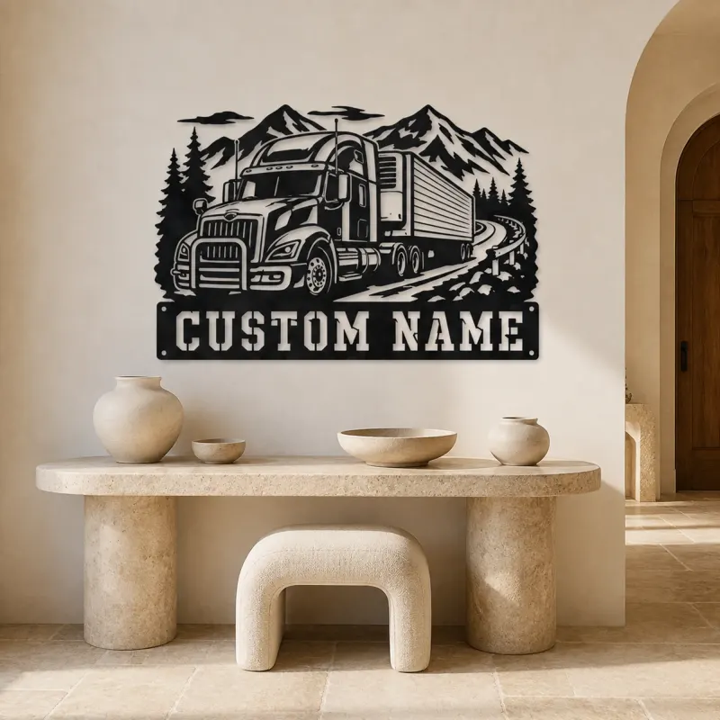 Personalized Refrigerated Semi Truck Mountain Metal Wall Art - lifestyle view 3