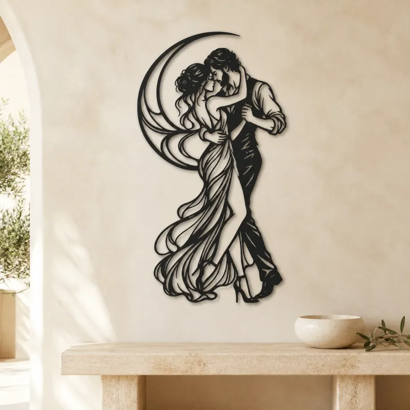 Moonlit Slow Dance Metal Wall Art | Movement Silhouette Decor - lifestyle view 3