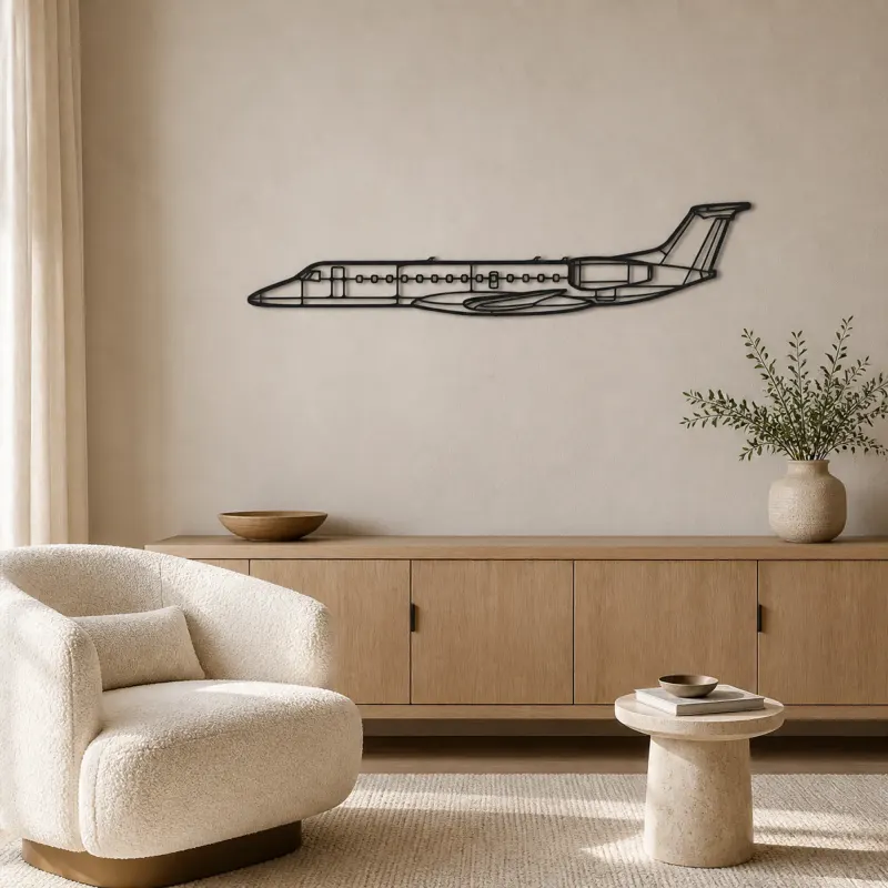 ERJ-135 Airplane Silhouette Metal Wall Art, Metal Aircraft Silhouette, Aviation Wall Decor, Aviator Decor - lifestyle view 5