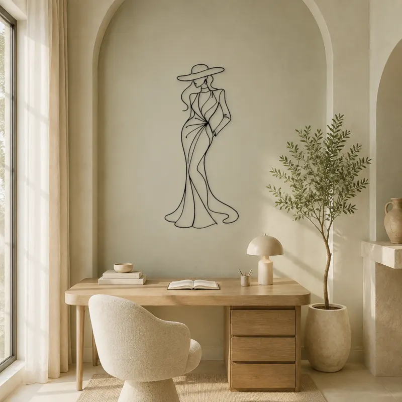 Elegant Hat Model Metal Wall Art | Fashion Figure Wall Decor - lifestyle view 4
