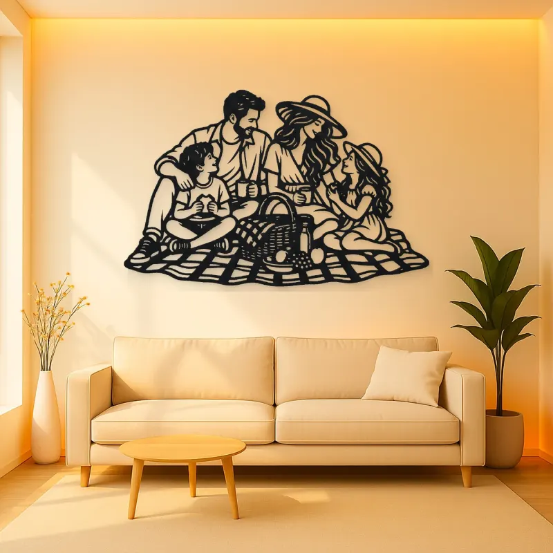 Family Picnic Metal Wall Art | Family Silhouette Decor