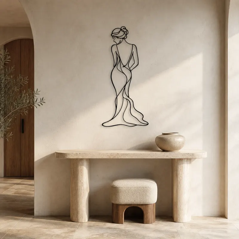 Over Shoulder Silhouette Metal Wall Art | Feminine Figure Wall Decor - lifestyle view 3