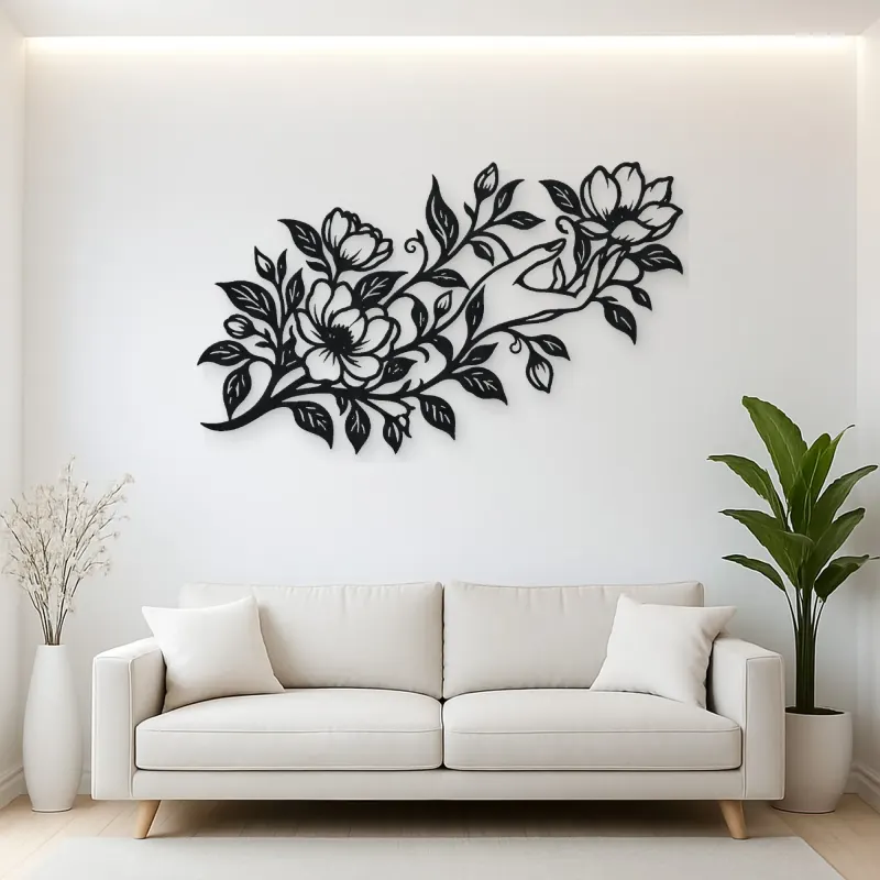 Botanical Woman Hand Metal Wall Art | Minimalist Woman Line Art