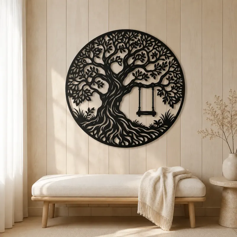 Tree with Swing Metal Wall Art | Botanical Metal Wall Decor - lifestyle view 5