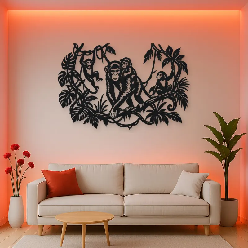 Monkey Jungle Vine Metal Wall Art | Wildlife Silhouette Decor