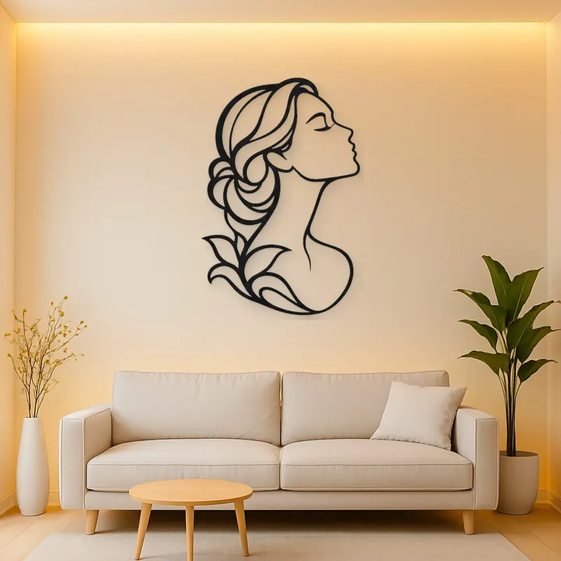 Minimal Beauty Profile Metal Wall Art | Minimalist Woman Line Art
