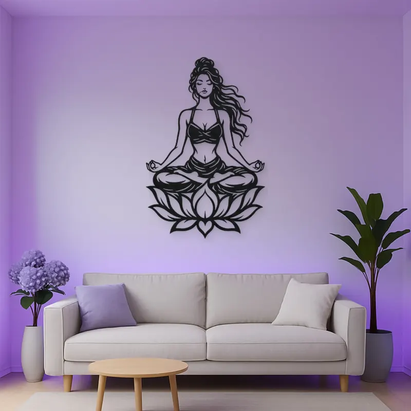 Meditation with Lotus Metal Wall Art | Movement Silhouette Decor
