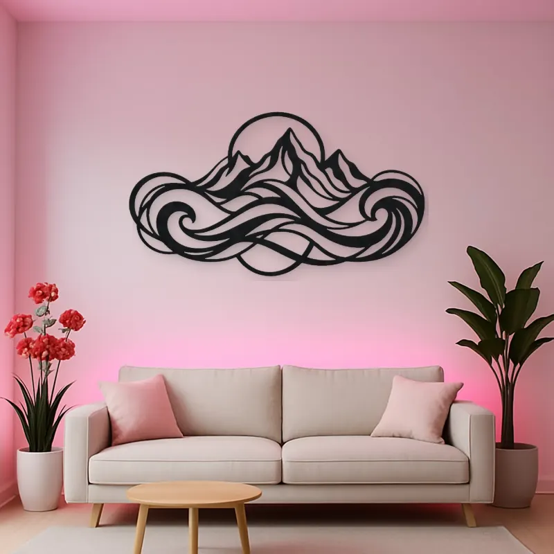 Fluid Mountain Waves Metal Wall Art | Nature Silhouette Decor