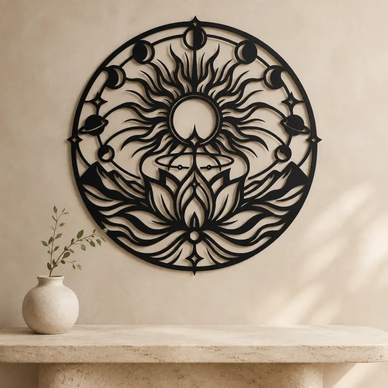 Solar Lotus Metal Wall Art | Botanical Metal Wall Decor - lifestyle view 3