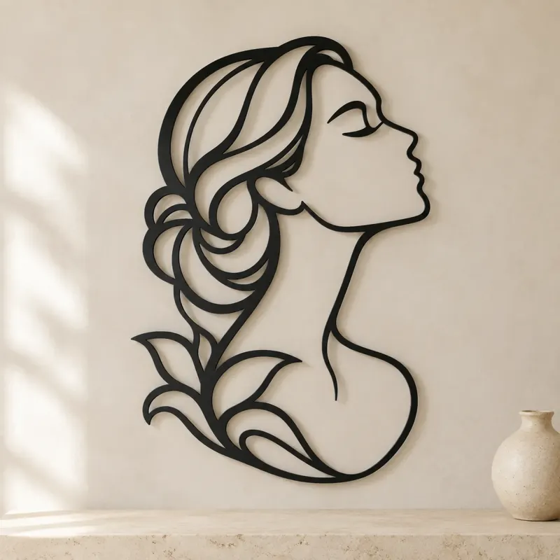 Minimal Beauty Profile Metal Wall Art | Minimalist Woman Line Art - lifestyle view 3