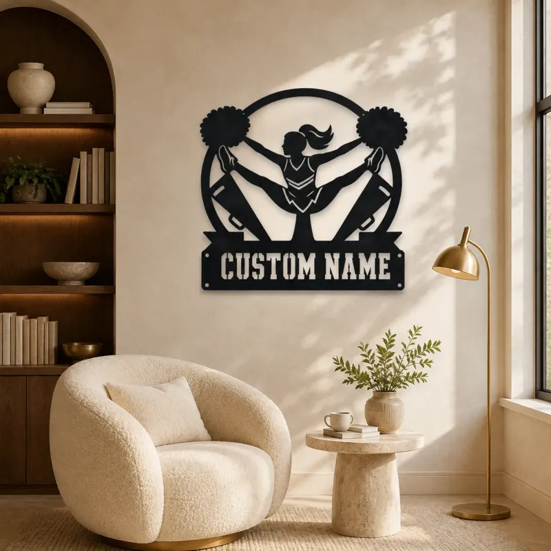 Personalized Cheerleader Metal Wall Art with Pom-Poms - lifestyle view 5