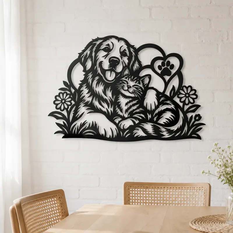 Dog and Cat Friends Metal Wall Art | Pet Lover Silhouette Decor - lifestyle view 4