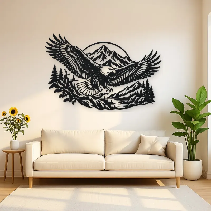 Eagle Mountain Flight Metal Wall Art | Wildlife Silhouette Decor