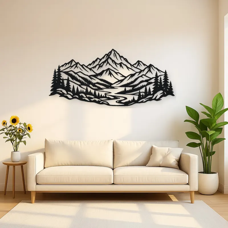 Layered Mountain Valley Metal Wall Art | Nature Silhouette Decor