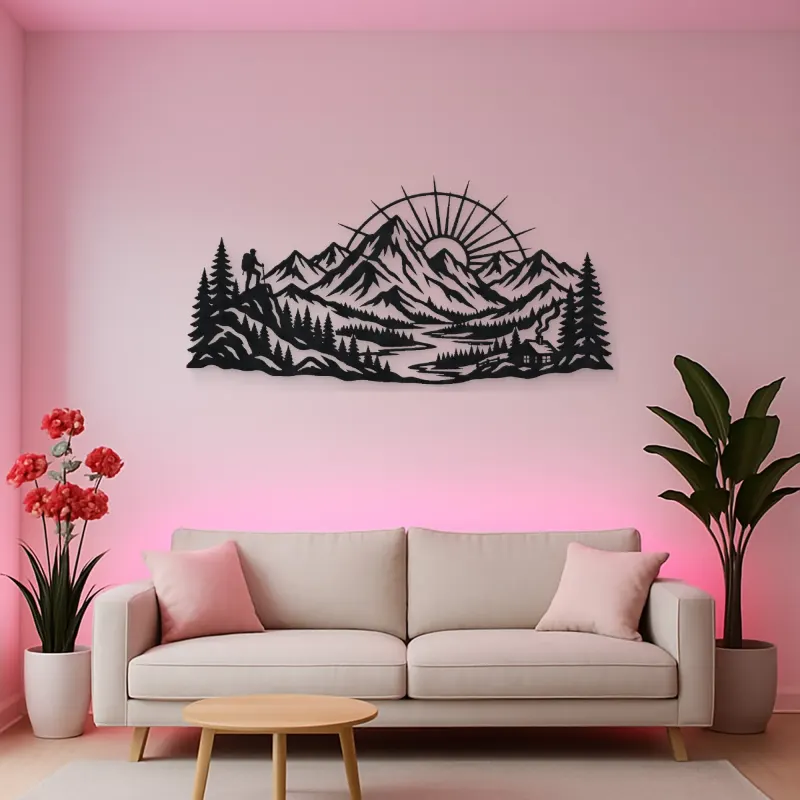 Mountain Sunrise Arc Metal Wall Art | Nature Silhouette Decor