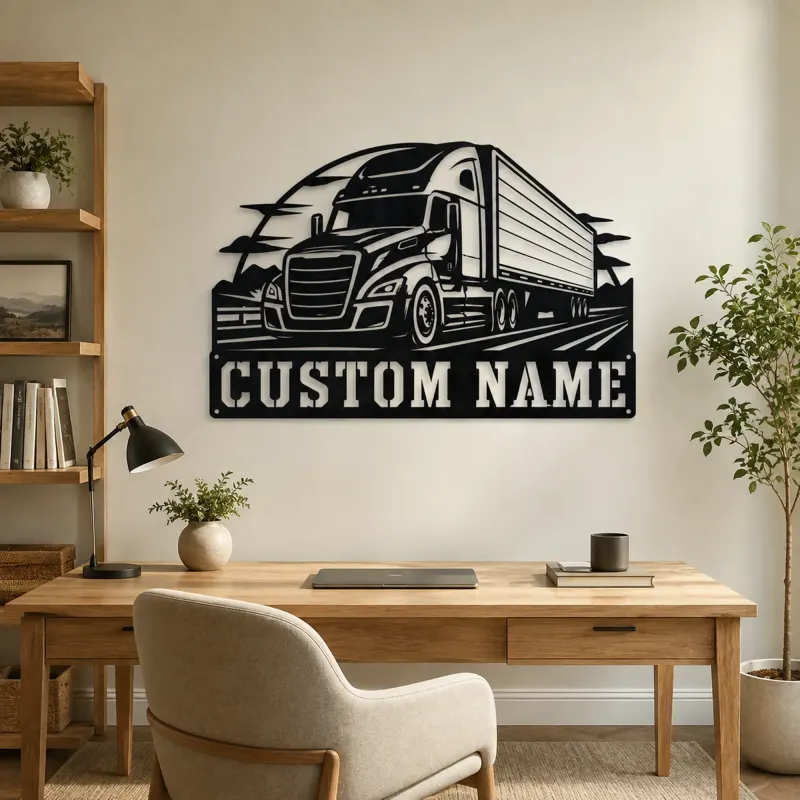 Personalized Modern Semi and Box Trailer Metal Wall Art - lifestyle view 4