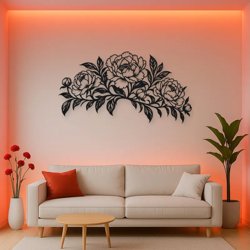 Peony Garden Arc Metal Wall Art | Botanical Metal Wall Decor