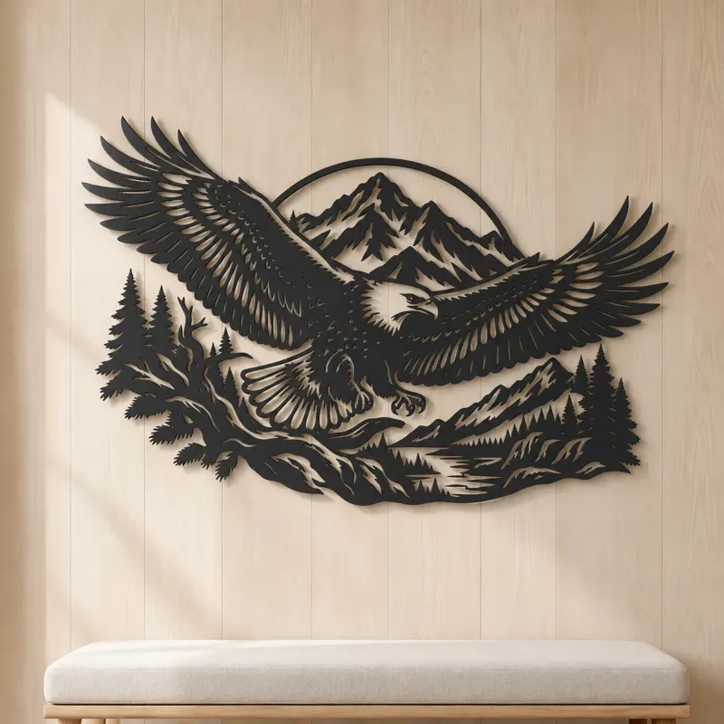 Eagle Mountain Flight Metal Wall Art | Wildlife Silhouette Decor - lifestyle view 5