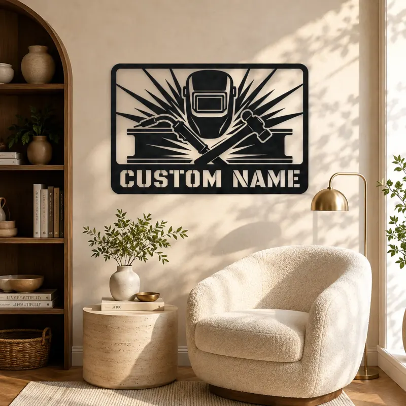 Personalized Welder Metal Wall Art with Torch and Hammer - lifestyle view 5