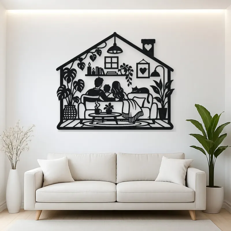 Minimal House Family Metal Wall Art | Family Silhouette Decor