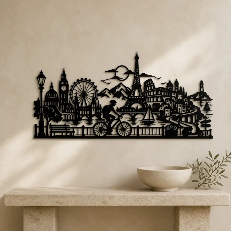 Bicycle City Ride Metal Wall Art | Travel and City Wall Decor - lifestyle view 3