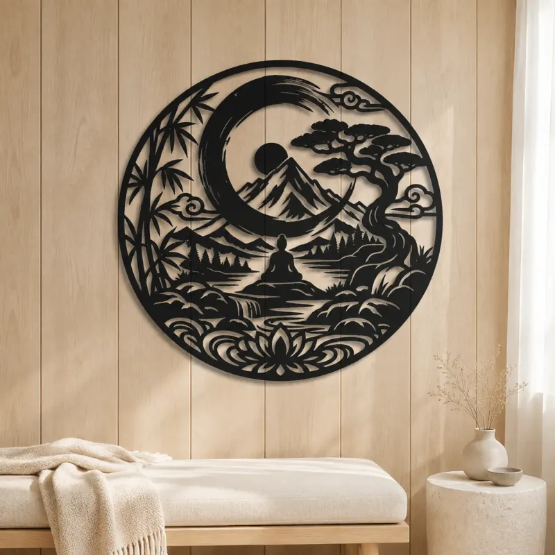 Zen Enso Mountain Metal Wall Art | Nature Silhouette Decor - lifestyle view 5