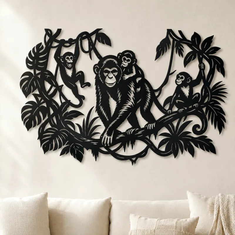 Cartel de metal personalizado de enredadera de mono en la jungla | Decoración de silueta de vida salvaje