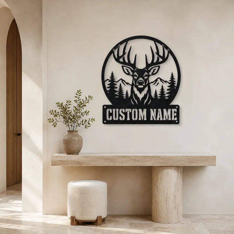 Personalized Buck Deer Metal Wall Art with Forest Landscape - lifestyle view 3