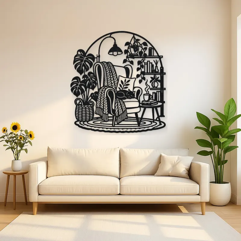 Reading Chair Corner Metal Wall Art | Cozy Home Metal Decor