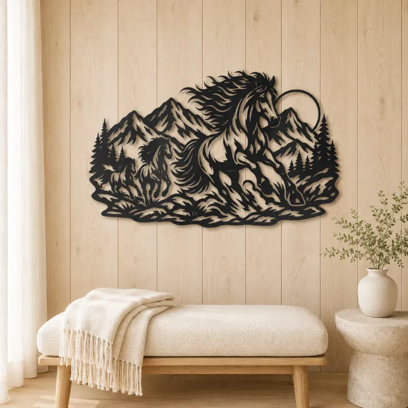 Wild Mustang Mountains Metal Wall Art | Equestrian Wall Decor - lifestyle view 5