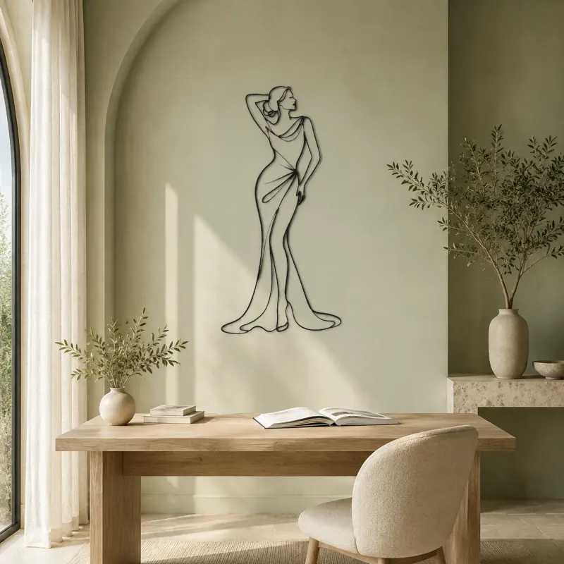 Raised Arm Draped Gown Pose Metal Wall Art | Fashion Figure Wall Decor - lifestyle view 4