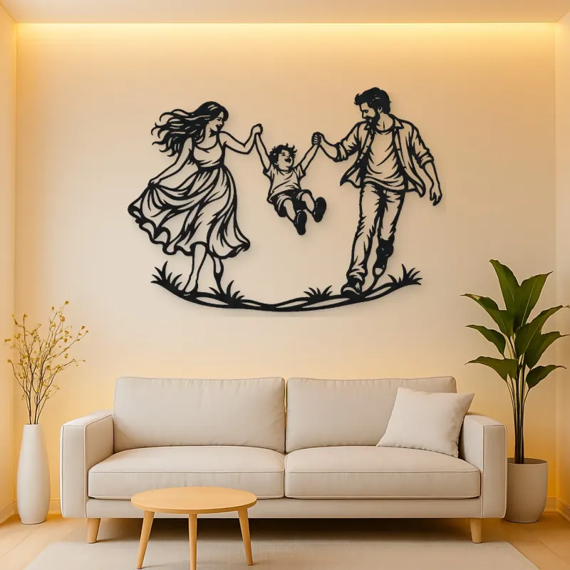 Parents Child Swing Metal Wall Art | Family Silhouette Decor