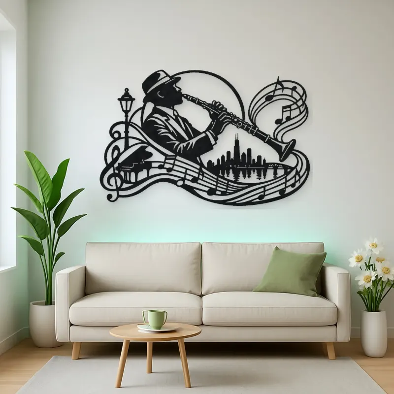 Clarinet Jazz Arc Metal Wall Art | Music Room Wall Decor