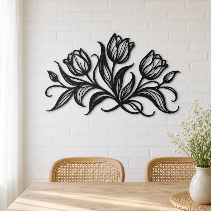 Tulip Trio Flow Metal Wall Art | Botanical Metal Wall Decor - lifestyle view 4