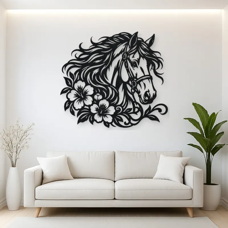Horse Head Floral Metal Wall Art | Equestrian Wall Decor