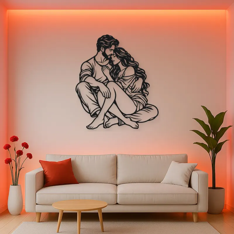 Seated Cuddle Metal Wall Art | Romantic Couple Decor