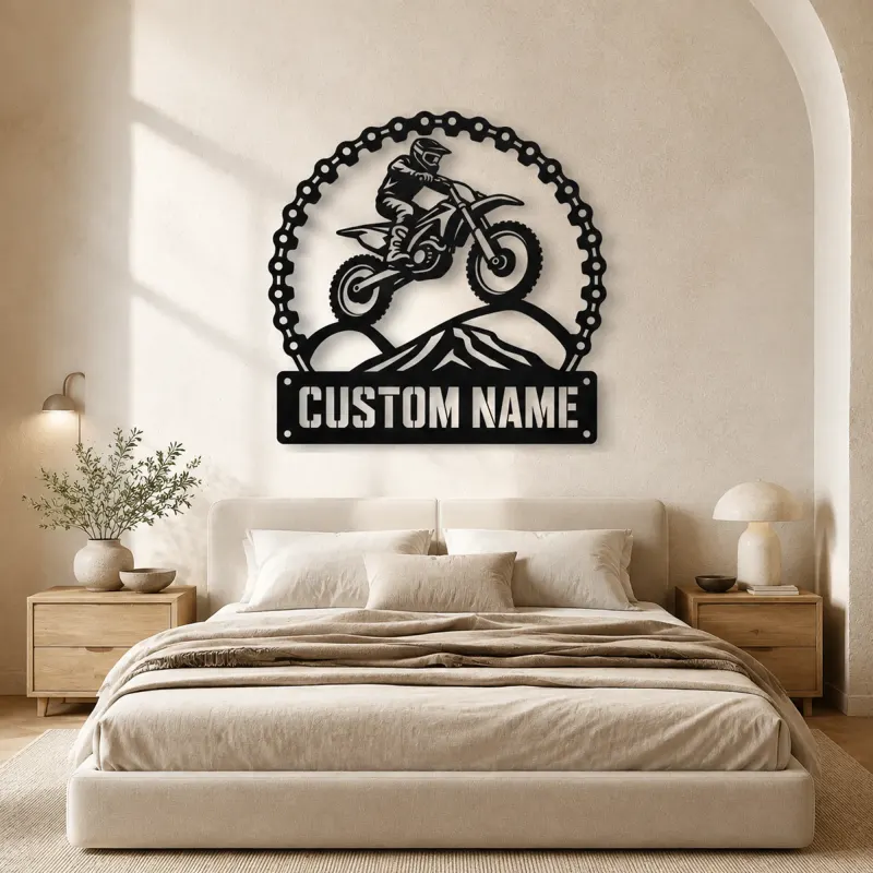 Personalized Motocross Rider Metal Wall Art with Mountain Jump - lifestyle view 3