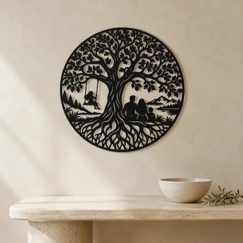 Tree with Family Metal Wall Art | Family Silhouette Decor - lifestyle view 3