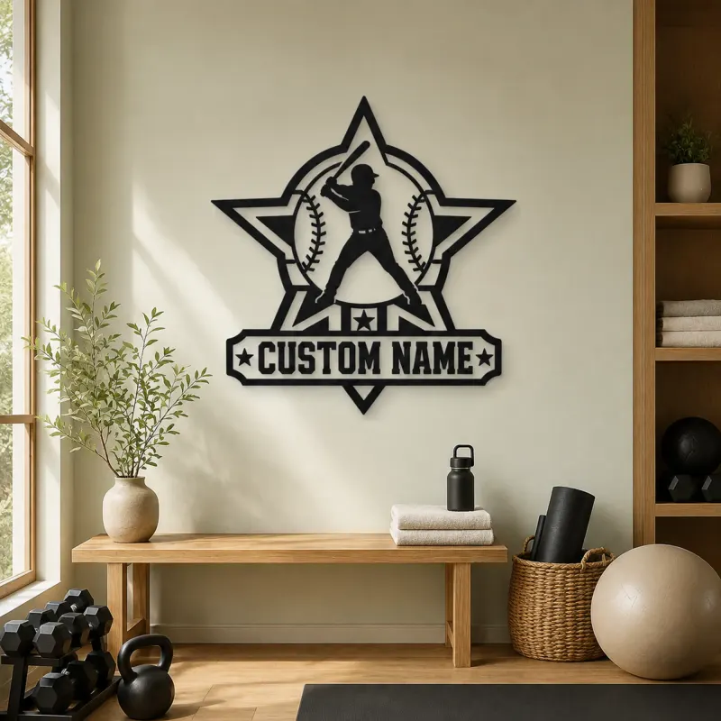 Personalized Baseball Batter Star Badge Metal Wall Art - lifestyle view 4