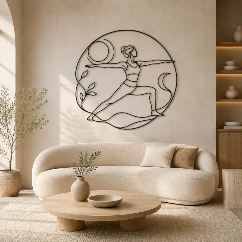 Peaceful Warrior Curve Metal Wall Art | Yoga and Meditation Wall Decor - lifestyle view 3