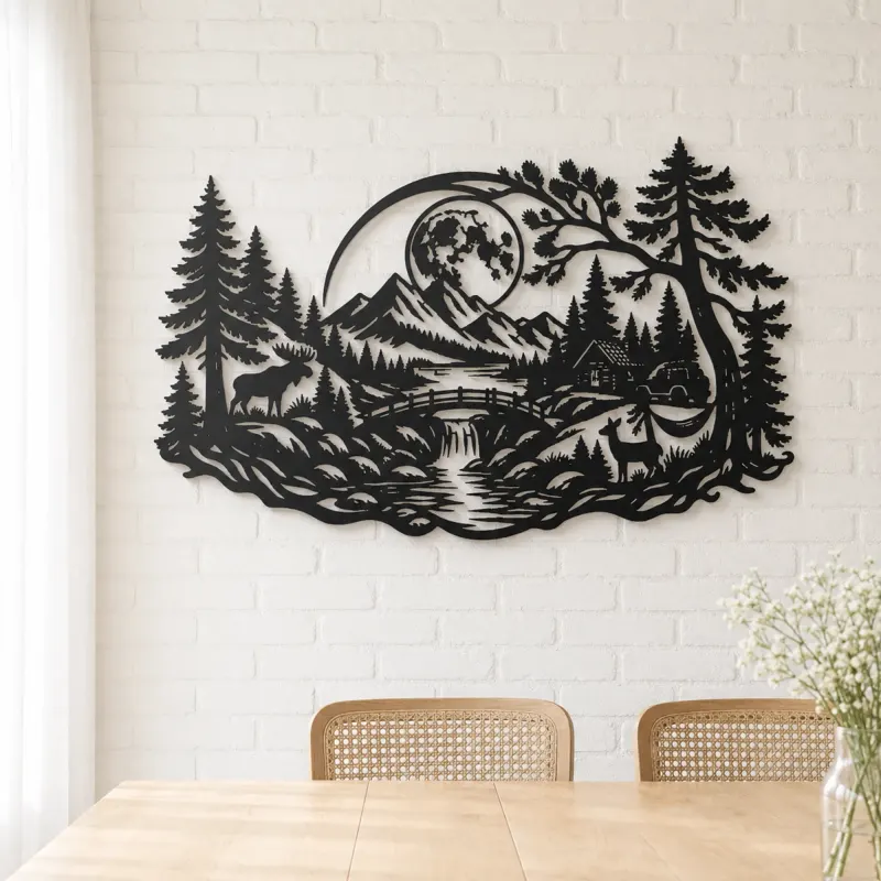Forest Moon Arc Metal Wall Art | Nature Silhouette Decor - lifestyle view 4