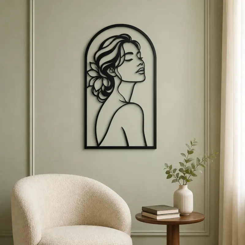 Beauty in Arch Metal Wall Art | Minimalist Woman Line Art - lifestyle view 2
