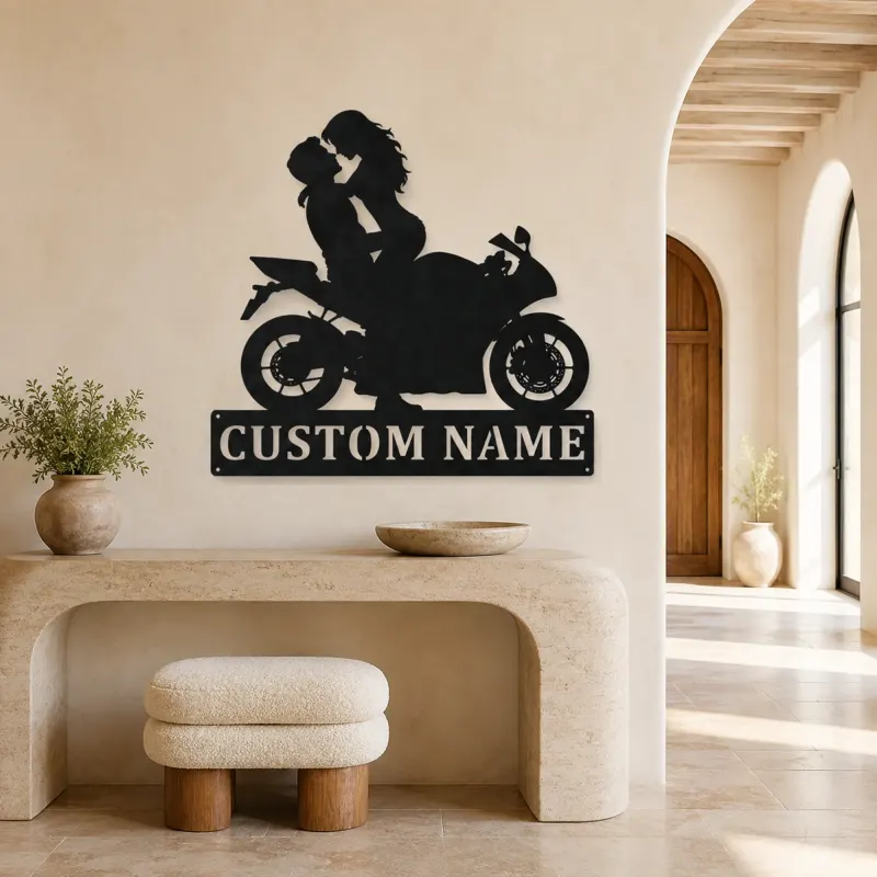 Personalized Lifted Couple Sport Motorcycle Metal Wall Art - lifestyle view 3