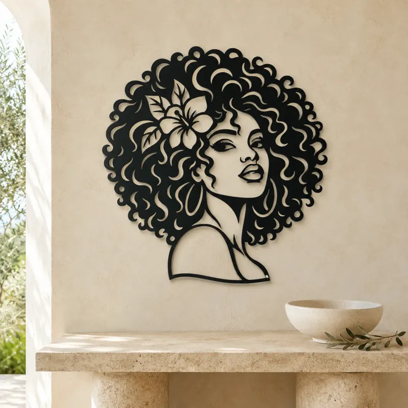 Afro Silhouette Face Metal Wall Art | Minimalist Woman Line Art - lifestyle view 3