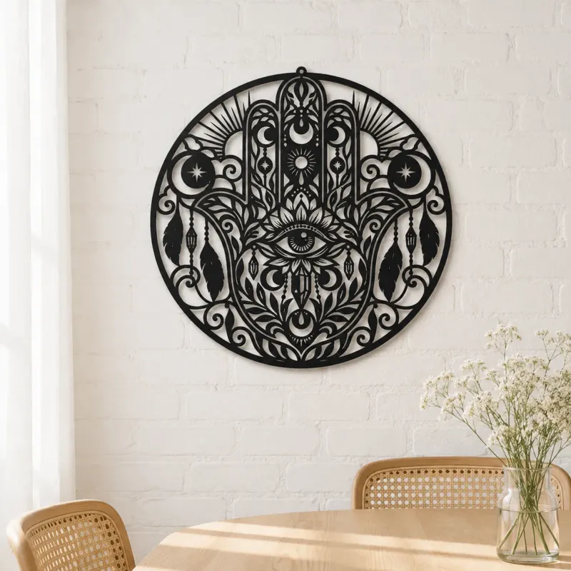 Celestial Hamsa Metal Wall Art | Spiritual Boho Metal Decor - lifestyle view 4
