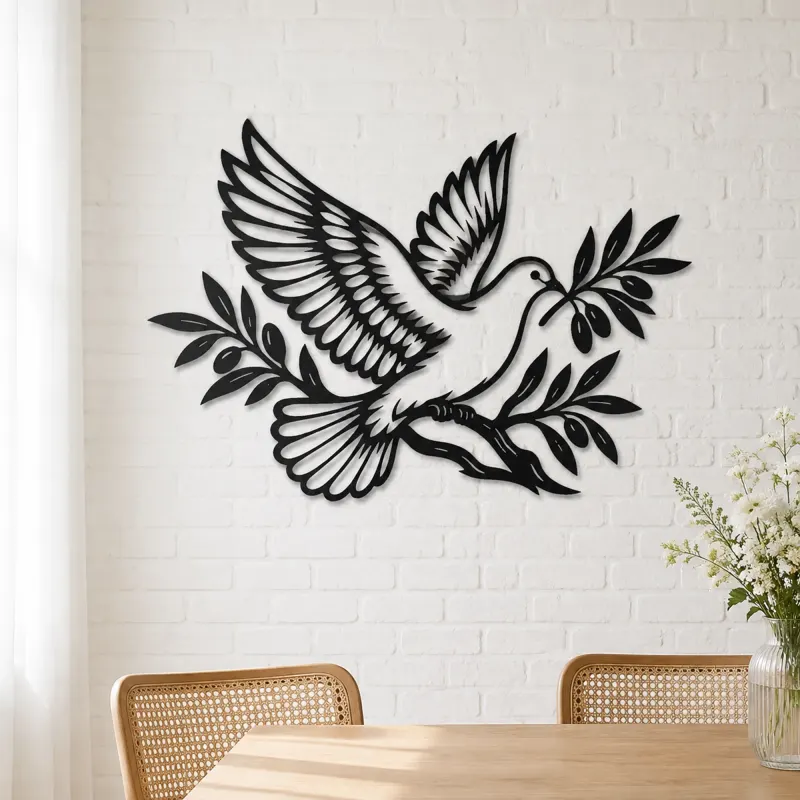 Dove Olive Branch Metal Wall Art | Wildlife Silhouette Decor - lifestyle view 4