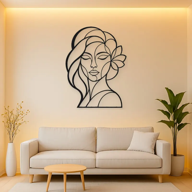 Geometric Face Muse Metal Wall Art | Minimalist Woman Line Art